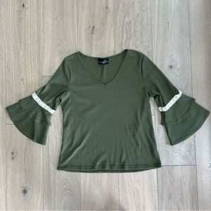Olive Green Bell Sleeve Top, Large